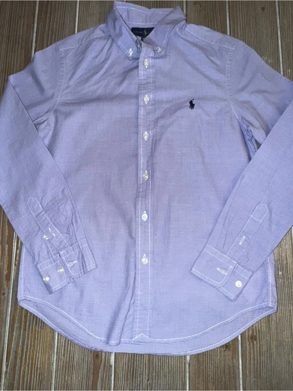 Ralph Lauren Blue Micro-Check Custom Fit Dress Shirt Boys Youth size 14